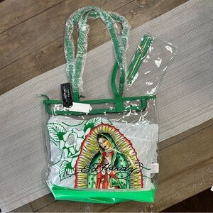 Ed Hardy “Green Mary” Clear PVC Tote Bag NWT